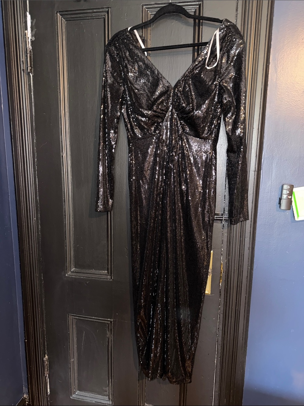 Nanette Lepore Black Sequin Long Sleeve Evening Dress